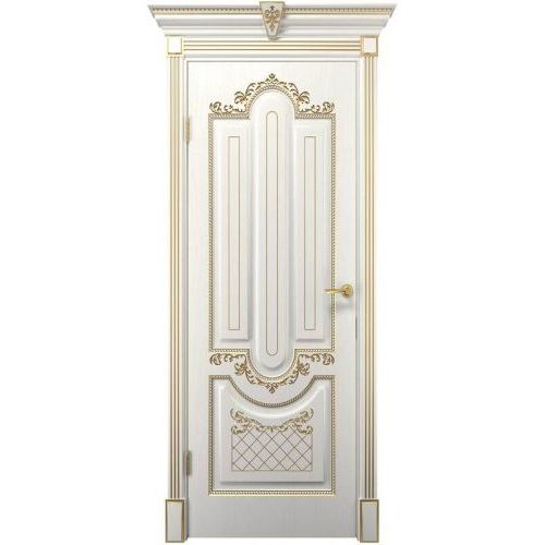 Межкомнатная дверь Двери Холл, Олимпия. Цвет - белое дерево с патиной золото. Рисунок 1.