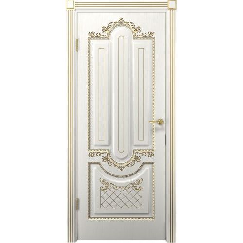 Межкомнатная дверь Двери Холл, Олимпия. Цвет - белое дерево с патиной золото. Рисунок 2.