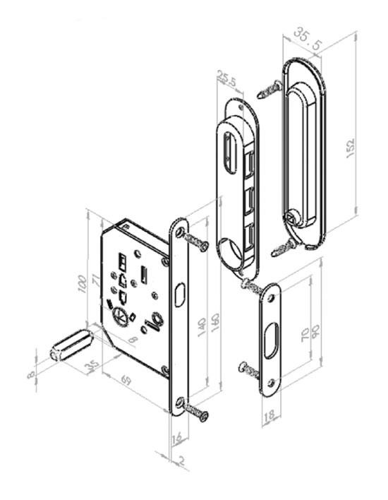 Ручки для раздвижных дверей с фиксатором Tixx SDH-BK 501. Схема.
