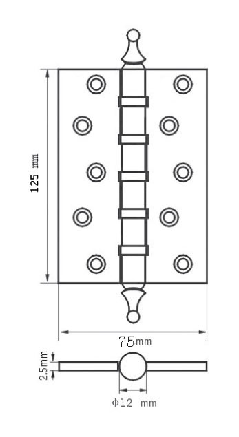 Петля дверная врезная универсальная Renz 125-4BB CH, с декоративным колпачком. Схема.