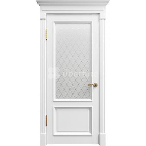 Межкомнатная дверь Uberture (Убертюре), Римини ПДО 80002. Цвет - серена белый. Стекло - витраж.