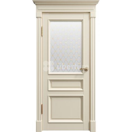 Межкомнатная дверь Uberture (Убертюре), Римини ПДО 80001. Цвет - серена керамик. Стекло - витраж с золотистым глиттером.