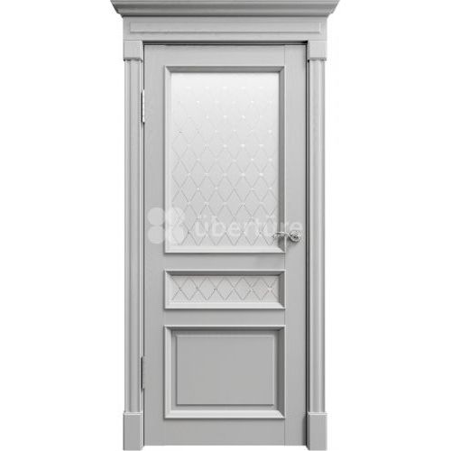 Межкомнатная дверь Uberture (Убертюре), Римини ПДО 80003. Цвет - серена светло-серый. Стекло - витраж с серебристым глиттером.