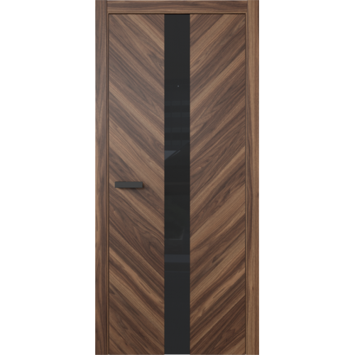 Межкомнатная дверь Олимп, Венир 11 ПО. Цвет - орех американский. Стекло - лакобель черный.