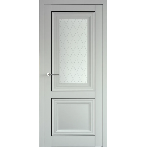 Межкомнатная дверь Albero, Империя, Спарта 2 с молдингами, стекло "Лорд" серый лак. Цвет - платина.