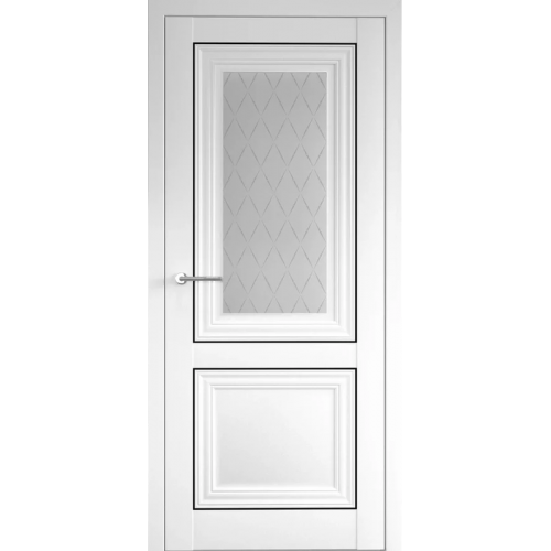 Межкомнатная дверь Albero, Империя, Спарта 2 с молдингами, стекло "Лорд" серый лак. Цвет - белый.