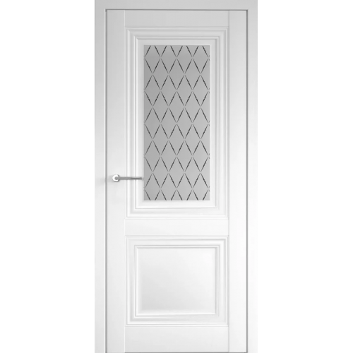 Межкомнатная дверь Albero, Империя, Спарта 2, стекло "Лорд" черный лак. Цвет - белый.