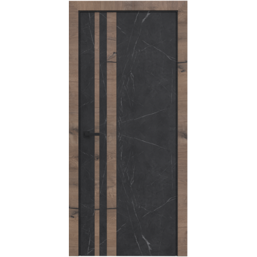 Межкомнатная дверь Гармония, Trend 06 ПГ. Цвет - мрамор темно-серый / дуб пацифик.