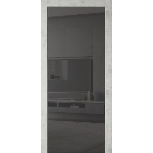 Межкомнатная дверь Гармония, S 07 ПО, с алюминиевой кромкой. Стекло - зеркало графит.