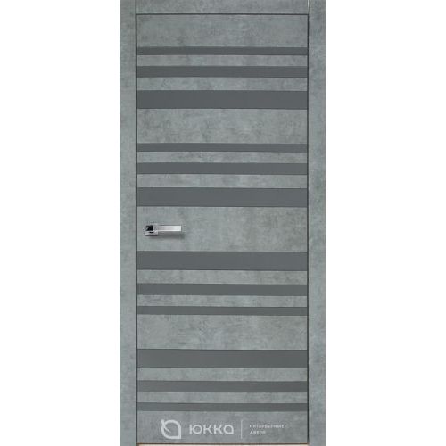 Межкомнатная дверь Юкка, Платинум 12 ПО, с алюминиевой кромкой. Стекло - лакобель серый. 