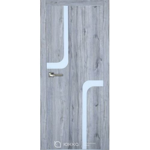 Межкомнатная дверь Юкка, Платинум 16 ПО, с алюминиевой кромкой. Стекло - лакобель белый.