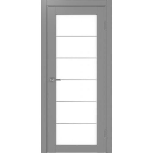Межкомнатная дверь Optima Porte, Турин 501.2 АСС. Цвет - серый. Молдинг хром. Стекло - лакобель белый.