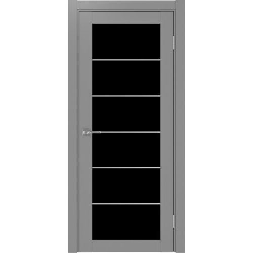 Межкомнатная дверь Optima Porte, Турин 501.2 АСС. Цвет - серый. Молдинг хром. Стекло - лакобель черный.