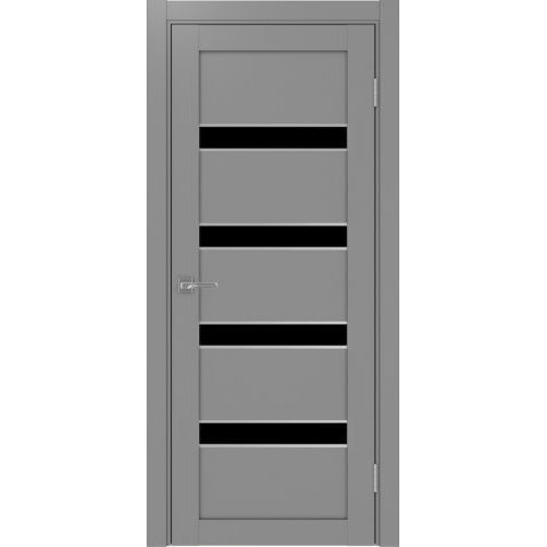 Межкомнатная дверь Optima Porte, Турин 505.12 АПС. Цвет - серый. Молдинг хром. Стекло - лакобель черный.