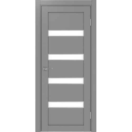 Межкомнатная дверь Optima Porte, Турин 505.12 АПС. Цвет - серый. Молдинг хром. Стекло - лакобель белый.