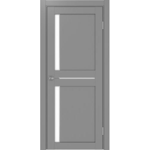 Межкомнатная дверь Optima Porte, Турин 523.221 АПП. Цвет - серый. Молдинг хром. Стекло - лакобель белый.