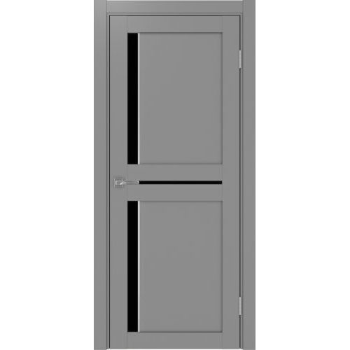 Межкомнатная дверь Optima Porte, Турин 523.221 АПП. Цвет - серый. Молдинг хром. Стекло - лакобель черный.