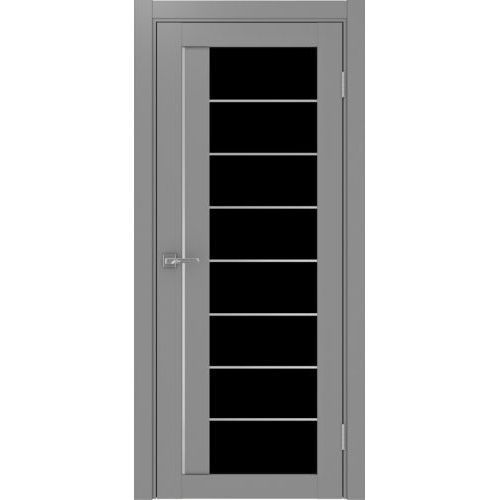 Межкомнатная дверь Optima Porte, Турин 524.22 АСС. Цвет - серый. Молдинг хром. Стекло - лакобель черный.