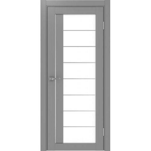Межкомнатная дверь Optima Porte, Турин 524.22 АСС. Цвет - серый. Молдинг хром. Стекло - лакобель белый.