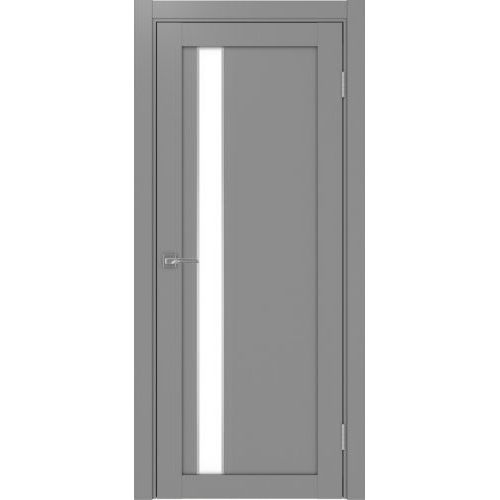 Межкомнатная дверь Optima Porte, Турин 528.121 АПП. Цвет - серый. Стекло - лакобель белый. Молдинг хром.
