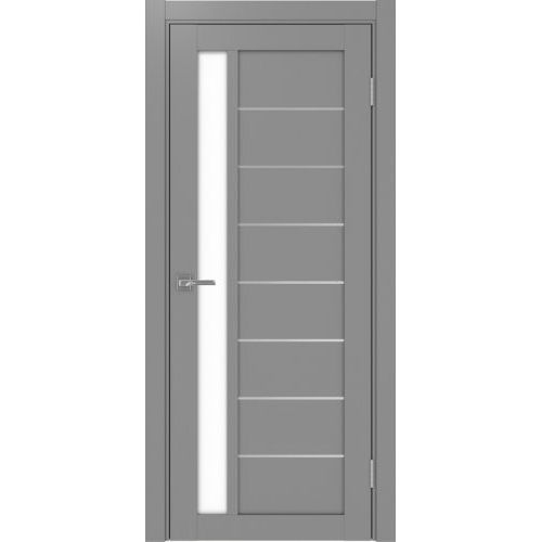 Межкомнатная дверь Optima Porte, Турин 554.21 АПП. Цвет - серый.  Лакобель белый. Молдинг хром.