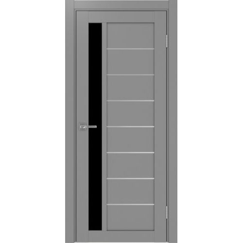 Межкомнатная дверь Optima Porte, Турин 554.21 АПП. Цвет - серый.  Лакобель черный. Молдинг хром.