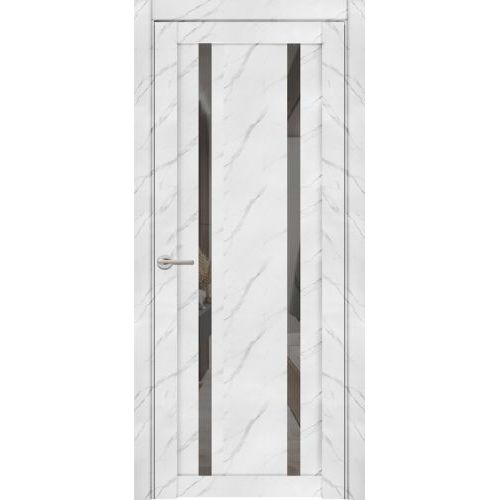 Межкомнатная дверь Uberture (Убертюре), Унилайн Marable ПДЗ 30006. Цвет - монте белый. Стекло - зеркало серое.