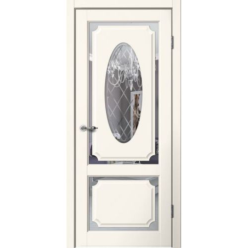 Межкомнатная дверь Сибирь Профиль, Estetic E4 ПЗ. Цвет - ваниль. Зеркало. 