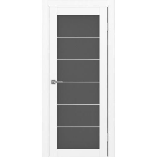 Межкомнатная дверь Optima Porte, Турин 501.2 АСС. Цвет - белый снежный. Молдинг хром. Стекло - графит.