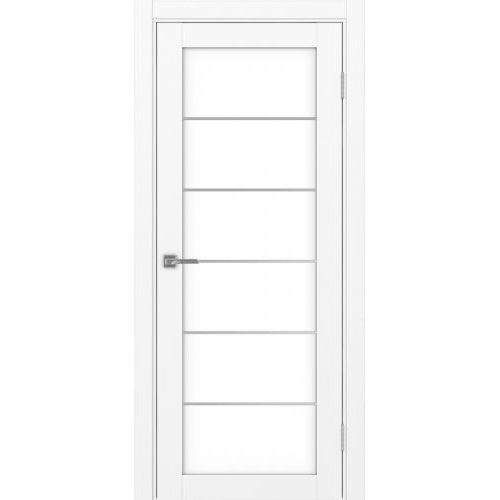 Межкомнатная дверь Optima Porte, Турин 501.2 АСС. Цвет - белый снежный. Молдинг хром. Стекло - лакобель белый.