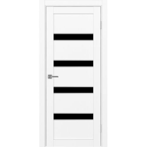 Межкомнатная дверь Optima Porte, Турин 505.12 АПС. Цвет - белый снежный. Молдинг хром. Стекло - лакобель черный.