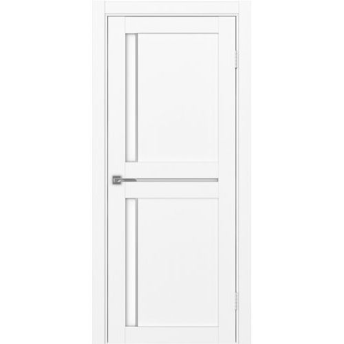 Межкомнатная дверь Optima Porte, Турин 523.221 АПП. Цвет - белый снежный. Молдинг хром. Стекло - лакобель белый.
