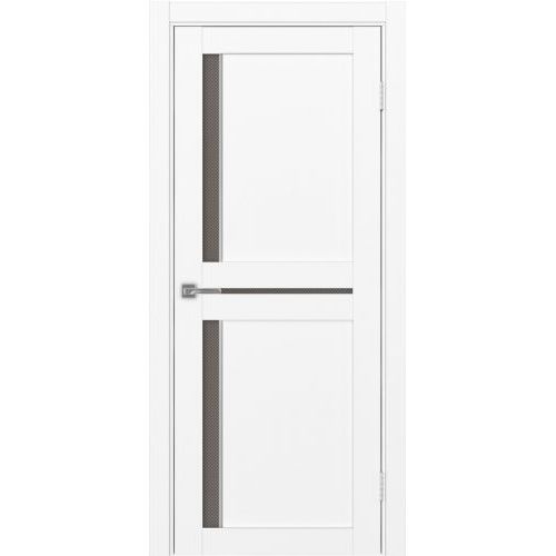 Межкомнатная дверь Optima Porte, Турин 523.221 АПС. Цвет - белый снежный. Молдинг хром. Стекло - пунта бронза.