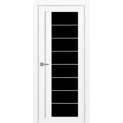 Межкомнатная дверь Optima Porte, Турин 524.22 АСС. Цвет - белый снежный. Молдинг хром. Стекло - лакобель черный.