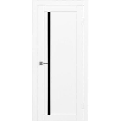 Межкомнатная дверь Optima Porte, Турин 527.121 АПС. Цвет - белый снежный. Лакобель черный. Молдинг хром.