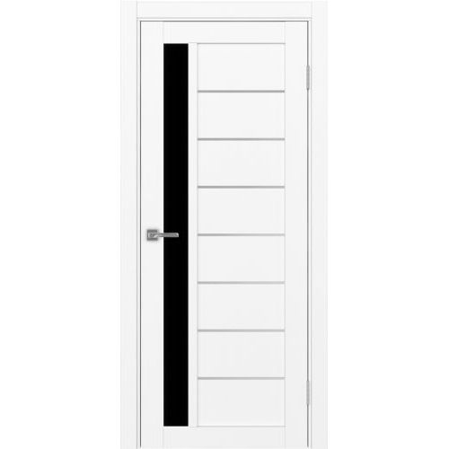 Межкомнатная дверь Optima Porte, Турин 554.21 АПП. Цвет - белый снежный.  Лакобель черный. Молдинг хром.