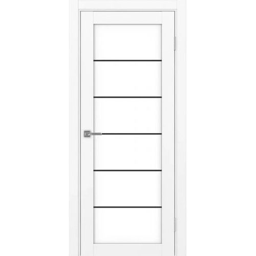 Межкомнатная дверь Optima Porte, Турин 501.2 АСС. Цвет - белый снежный. Молдинг черный. Стекло - лакобель белый.