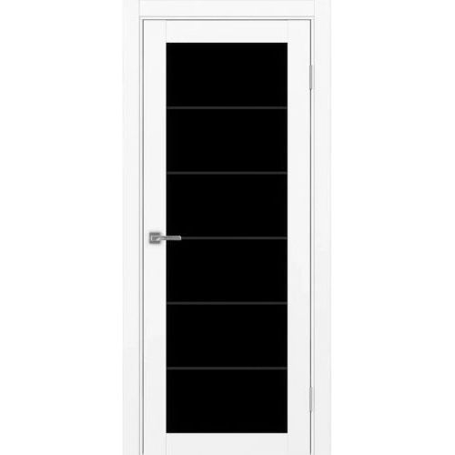 Межкомнатная дверь Optima Porte, Турин 501.2 АСС. Цвет - белый снежный. Молдинг черный. Стекло - лакобель черный.