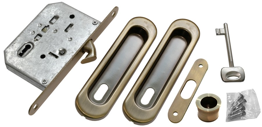 Ручки для раздвижных дверей с ключом Morelli MHS 150 L. Цвет - бронза.