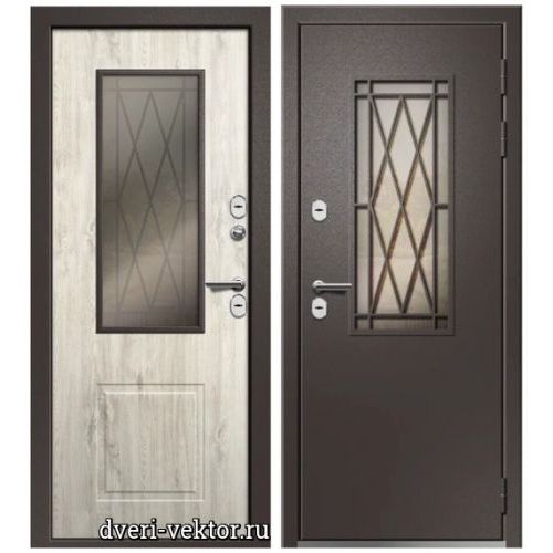 Входная дверь Ретвизан, Веста Термо со стеклопакетом, RAL 8019 / дуб полярный