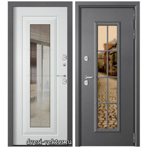 Входная дверь Zima, Aurum, серый муар / белый софт