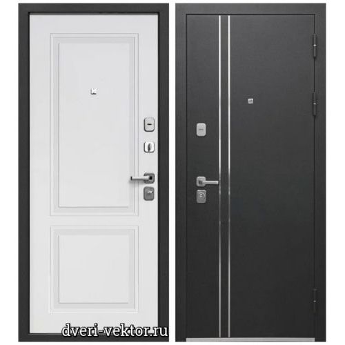 Входная дверь Ferroni Luxor, Люксор 2мм, букле черный / белый эмалит
