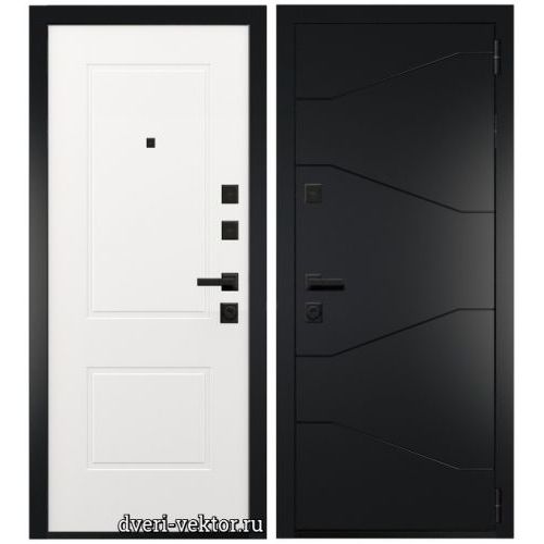 Входная дверь Интекрон, G-MEGA Classic, шагрень черная / металлик графит / белый софт