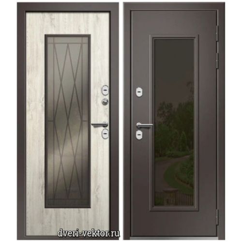 Входная дверь Ретвизан, Веста Термо NEW MAX со стеклопакетом, RAL 8019 / дуб полярный