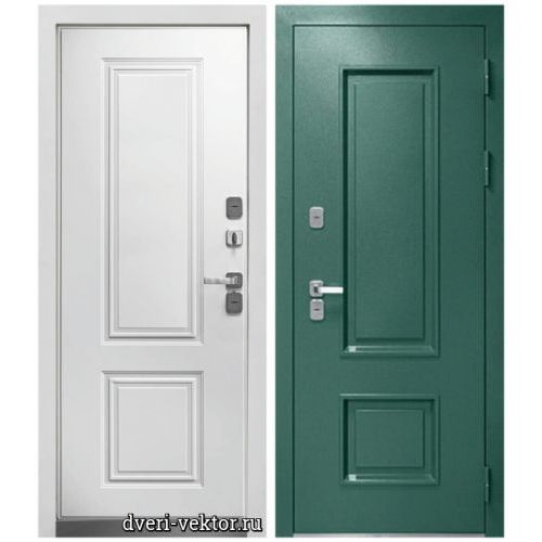 Входная дверь Ferroni Luxor Termo, Люксор Термо 2, муар зеленый / белый эмалит