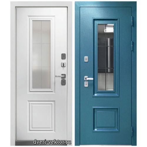 Входная дверь Ferroni Luxor Termo, Люксор Термо 3, муар синий / белый эмалит