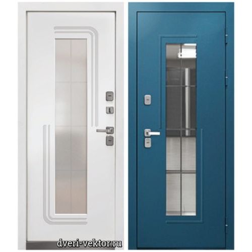 Входная дверь Ferroni Luxor Termo, Люксор Термо 7, муар синий / белый эмалит