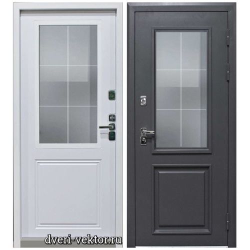 Входная дверь СибДвери, Новат, Термо Стиль со стеклопакетом, серый муар / белый