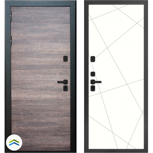 Входная дверь Лионо, М2, Геометрия, венге серый / софт белый. Комплект фурнитуры на квадратной розетке, цвет - черный. 