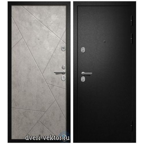 Входная дверь Алмаз, Гранит, шелк черный / бетон серый